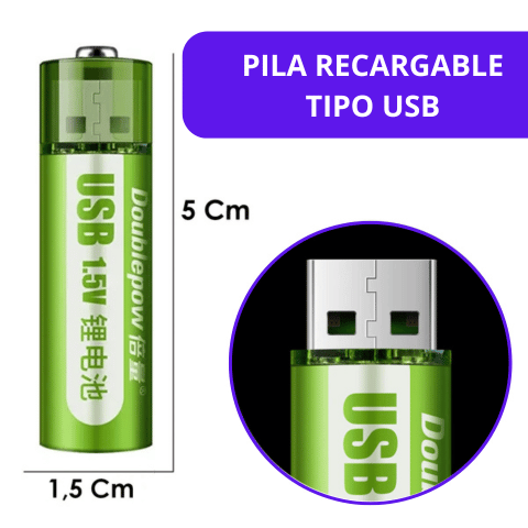 Pilas Doble AA Recargables Tipo USB