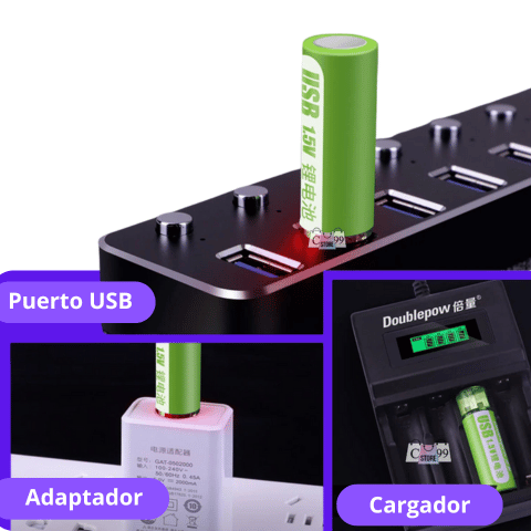 Pilas Doble AA Recargables Tipo USB